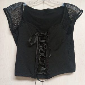 SOLD Lace Up Corset Crop Top Shirt -Goth